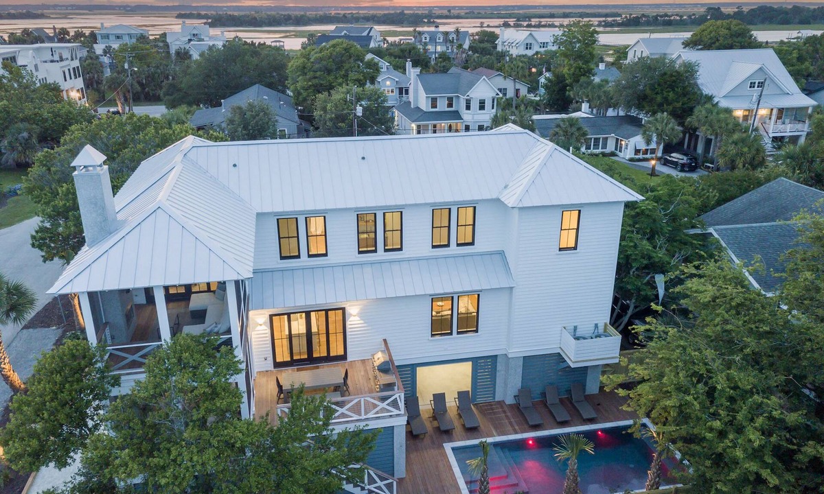 Isle of Palms House | 1 block to beach! 500 Carolina Blvd. 5 bd, private pool, screened-in porches
