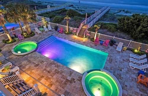 Isle of Palms House | Casa Flamingo Oceanfront Dreamhouse! 8 bedroom, Sleeps 20, Pool, hot tub, elevator
