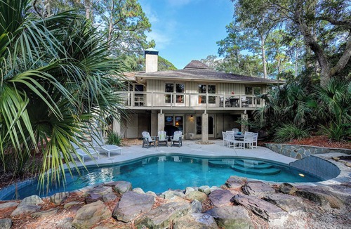 Sea Pines House | Wren's Nest - 4BR Sea Pines Retreat + Waterfall Pool + Walk to Beach