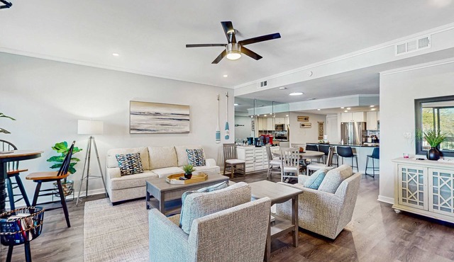 Waterfront, dog-friendly Villa at Shelter Cove with pool, deck & harbor view