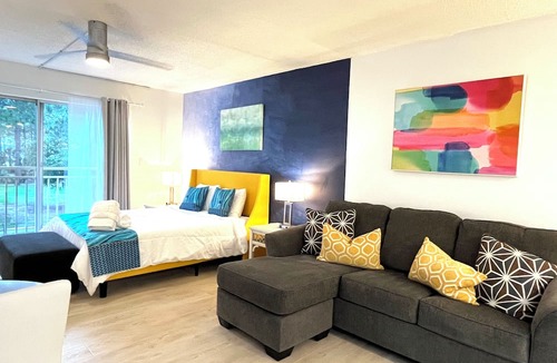 South Beach Apartment | Modern Sea Pines studio, beautiful water sunset views, across from beach