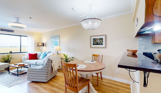 Marsh-view condo with on-site pool, tennis, & private balcony